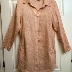 J Jill linen, rose colored, long sleeve women’s blouse. Size medium.